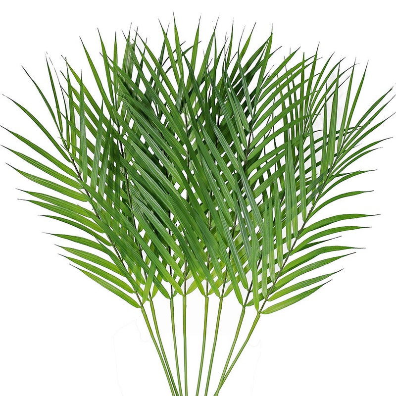 windiy Artificial Areca Palm Leaves, 8 Pcs Faux Tropical Palm Tree Leaves Stems for Floral Arrangement, Hawaiian Luau, Jungle Beach Wedding Party Decor, 28 Inches Tall - Image 1